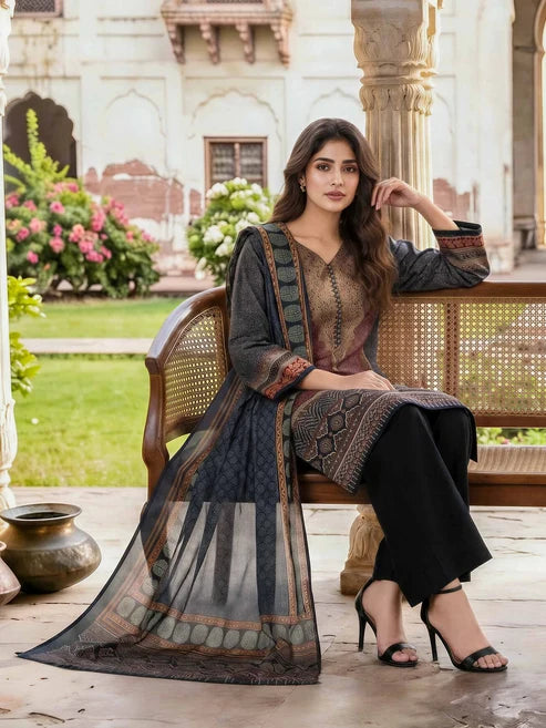 3 Piece Lawn Paste Suit (Unstitched)