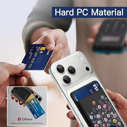 Stronger Magnetic Card Wallet for iPhone 17/16/15/14/13/12 Series | (Not for 13/12 Mini), Flower Pattern Hard Card Slot Holder Fit 3 Cards Compatible with Magsafe Accessories, Black